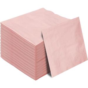 50 Pieces 2-ply Light Pink Napkin Disposable Cocktail Napkins Beverage Napkins Dessert Napkins Paper Napkins for Wedding Birthday Party Paper Dinner Napkins