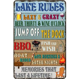 Viodenl Lake Rules Tin Sign Cave Pool Country Lake House Farmhouse Cabin Beach Bar Wall Decor Sign 12x8 Inches