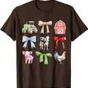 Cute Farm Animals Cow Pig Chicken Coquette Farmer Country T-Shirt, L