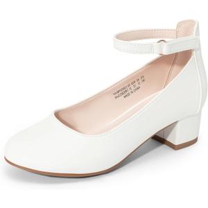 DREAM PAIRS Girls Dress Shoes Chunky High Heels Ankle Strap Party Wedding Princess Pump for Little Big Kid, Size 3 Little Kid, White, KKUMPU2502
