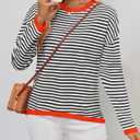 ZESICA Women's Fall Striped Sweaters Long Sleeve Crew Neck Shirts Color Block Lightweight Pullover Tops (S)