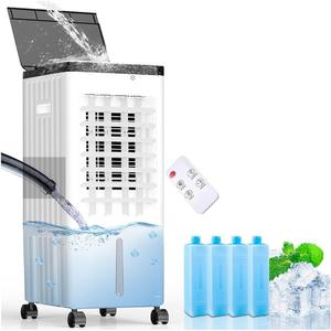 Evaporative Air Cooler, 3-IN-1 Swamp Cooler Air Conditioner w/ 7H Timer, 3-Speed Windowless Air Conditioner, Dual Tank Portable Air Cooler for Room/Office/Garage