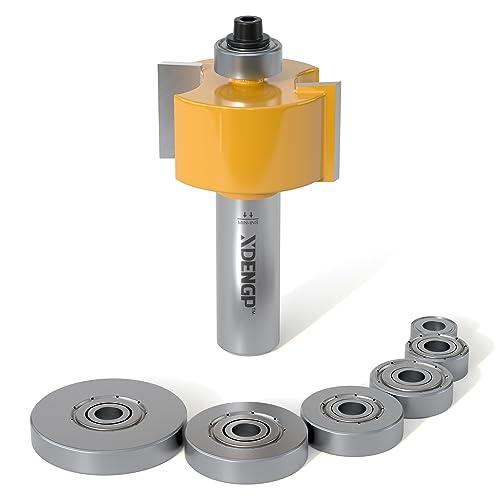 XDENGP Rabbet Router Bit Set 1/2 Shank, Rabbeting Router Bits 1pcs with 6 Bearings for Interchangeable and Adjustable Multi Depths Cutter 1/8", 1/4", 5/16", 3/8", 7/16", 1/2"