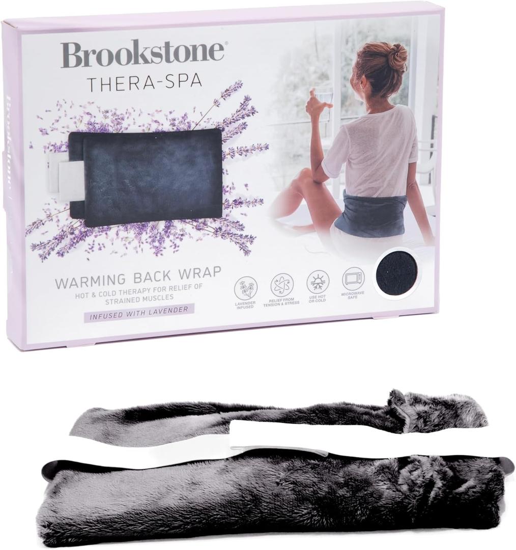 Brookstone - Thera-Spa Cooling & Heated Back Wrap with Adjustable Strap - Cold Pack & Microwave Heating Pad for Back Pain Relief - Healthy Posture Support - Lavender-Infused, (Midnight Black)