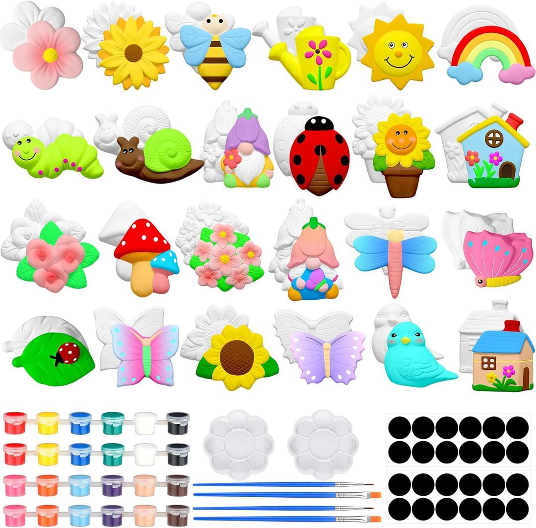 Simgoing 24 Sets Ceramic Painting Kit for DIY Ready to Paint Ceramics Painting Crafts Arts and Crafts Set with Soft Magnetic Strips(Spring)