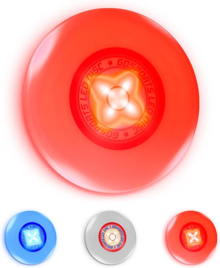 GoSports Ultimate Light Up Flying Disc - 175 grams with 4 LEDs - Multi, Red, or Blue