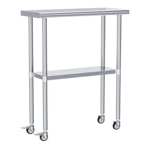 Stainless Steel Prep & Work Table with Adjustable Shelf, with Wheels, Commercial Workstations, Utility Table in Kitchen Garage Laundry Room Outdoor BBQ, 14" X 30"