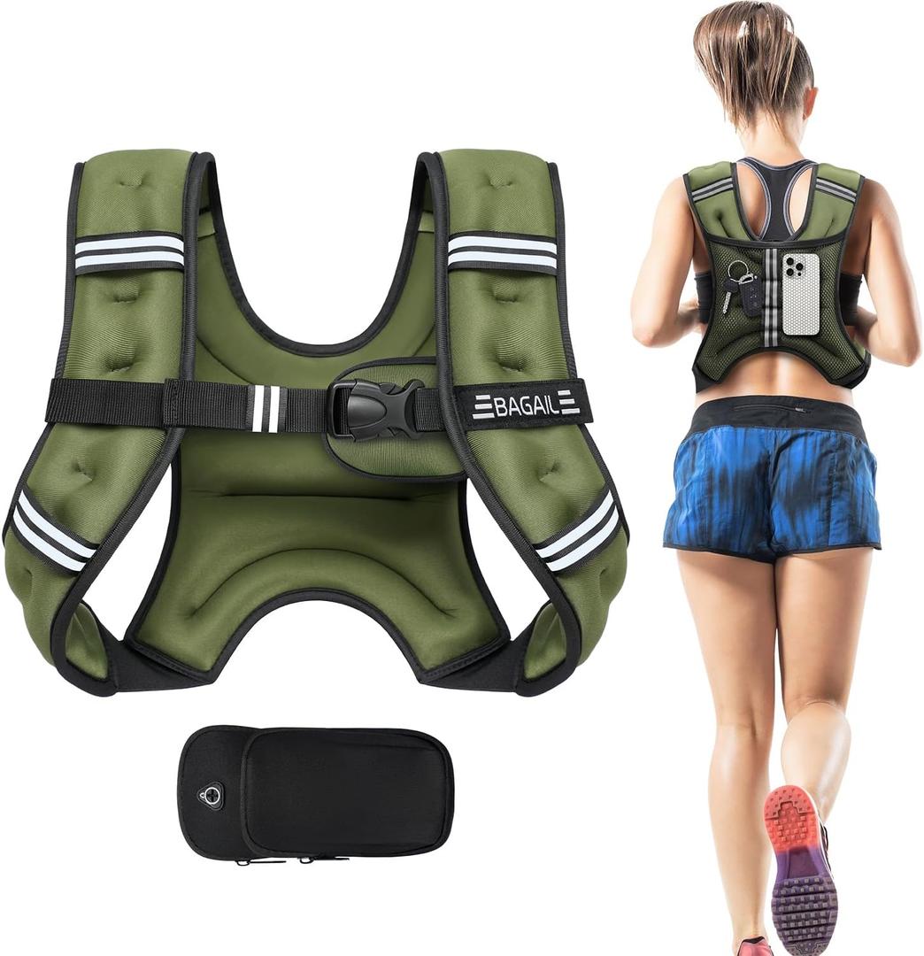 BAGAIL Weighted Vest, 5lbs Weight Vest with Detachable Phone Pouch, Rucking Vest for Women, Men, Walking, Weight Loss, Training, Running (Black)