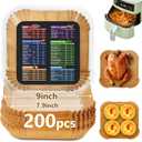 200PCS Air Fryer Liners Disposable: Square 7.9 Inch Non-Stick Airfryer Paper Liners - Food Grade Parchment Paper for 5 6 7 8 QT Air Fryer Baking and Roasting - Waterproof and OilProof (9 Inch on Top)