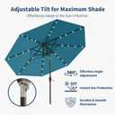 9FT Solar Umbrella 32 LED Lighted Patio Umbrella Table Market Umbrella w/Tilt and Crank, UV-Resistant Outdoor Umbrella for Pool, Garden, Deck, Lake Blue