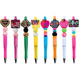 8PC Teacher Beaded Pens Ballpoint Black Pen Set Assorted Cute Stylish Colorful Writing Kit Office Supply Bulk Accessory Pack Gift Bundle Stationery Supplies for Women Teach Love Inspire Appreciation