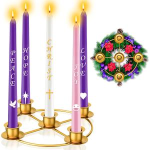 Advent Wreath 5 Candle Holder, Christmas Candle Rings Candle Holder for Tapered Advent Candles, Advent Wreath Ring Table Decoration for Christmas Advent Festival Home Party Church, Gold(No Candles)