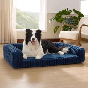 Bedsure ComfyFleece Orthopedic Dog Beds Large Sized Dog, Waterproof Memory Foam Pet Bed with Sides, Non-Slip Bottom and Egg-Crate Foam Large Pet Couch Sofa with Washable Corduroy Cover, Blue