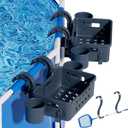 2 Sets Poolside Storage Basket Above Ground Pool Accessories for Most Frame Pools to Organize Towel, 2025 Upgrade Swimming Pool Storage Basket with 2 Skimmer Net Holder 4 Pool Cup Holder