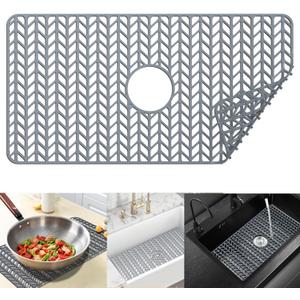 Sink Protectors for Kitchen Sink 12" 13" 16" 18" 19" 24" 26" 28" 29" 30",Silicone Kitchen Sink mats Protector for Bottom of Farmhouse(29.7"x15.5" Center) (Gray)