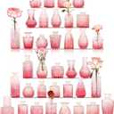 32Pcs Valentine's Day Bud Vases Set Small Vintage Glass Bottles Pink Bud Vases in Bulk Multiple Shape Cute Glass Vases for Rustic Wedding Centerpieces Table Decorations and Home Decor(Pink)