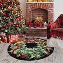 U'Artlines Christmas Washable Round Area Rug 6ft Bell Leaves Laundry Rug Runner Non Slip Soft Throw Rugs Carpet for Entryway Living Room Bedroom Black