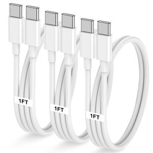 3-Pack 1FT 60W USB C to USB C Cable, Type C Fast Charging Cable for iPhone 16 15 Pro Plus Pro Maxfor Galaxy S24 S23, for iPad Pro/Air, for MacBook Pro/Air and More (White)