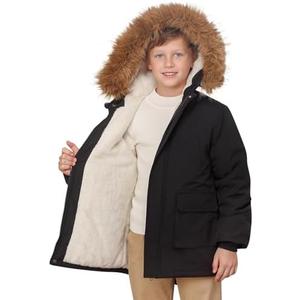 Lovekider 5-16T Boys Winter Coat Warm Puffer Kids Coats Thicken Parka Jacket with Removable Faux Fur Hood 10Y