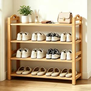 4-Tier Shoe Rack Bamboo Shoe Organizer Free Standing Shoe Storage for Entryway, Closet, Hallway, Bathroom and Living Room, Natural