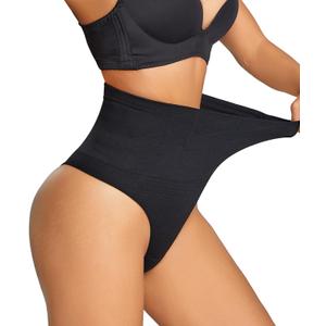 Dulchany Thong Shapewear Tummy Control Underwear for Women Seamless Body Shaper Panties (Large, Black-mid Waisted)