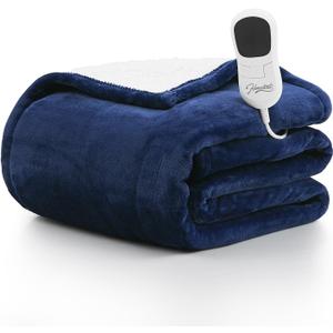 Homemate Heated Blanket Electric - 72"x84" Heating Blanket Throw 1/2/4/6/8 Hours Auto-Off 10 Heat Level Over-Heat Protection Flannel Sherpa ETL Certification