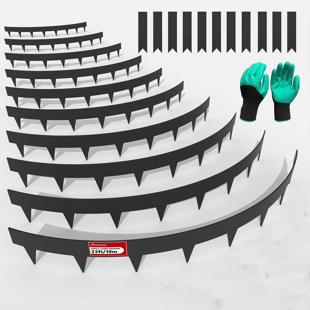 33ft. Galvanized Steel Landscape Edging (10-Pack)  40" Metal Edging for Landscaping with 11 Stakes, Hammer-in Metal Landscaping Edging for Yard Pathway & Flower Beds  Lawn Edge for Garden Design (Black)