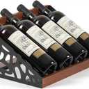 4-Bottle Rustic Countertop Wine Rack, Freestanding Wooden Tabletop Wine Bottle Holder for Cabinet, Pantry, Table, Kitchen