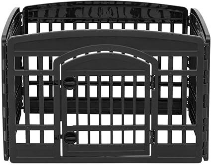 Iris Ohyama, Playpen, Puppy pen, Enclosure with 4 panels and 1 lockable plastic door , L91.5 x W91.5 x H60cm , Unit , Foldable, BPA-free, indoors/outdoors , CI-604E, For Dogs, Rabbits , Black