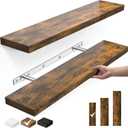 BAYKA Floating Shelves, 22.5" Wall Mounted Wood Shelves for Bathroom, Bedroom, Living Room, Kitchen, Hanging Shelf for Books/Storage/Decor with 22lbs Capacity (Rustic Brown,Set of 2) (22.5inches)