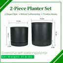 GreenShip Set of 2 Indoor Plant pots, Cylinder Planters with Drainage Hole and Planter Saucer, Jun Porcelain Clay & Recycled Resin, Decorate Home,Office & Outdoor,Black pots, 13.7in+11.8in