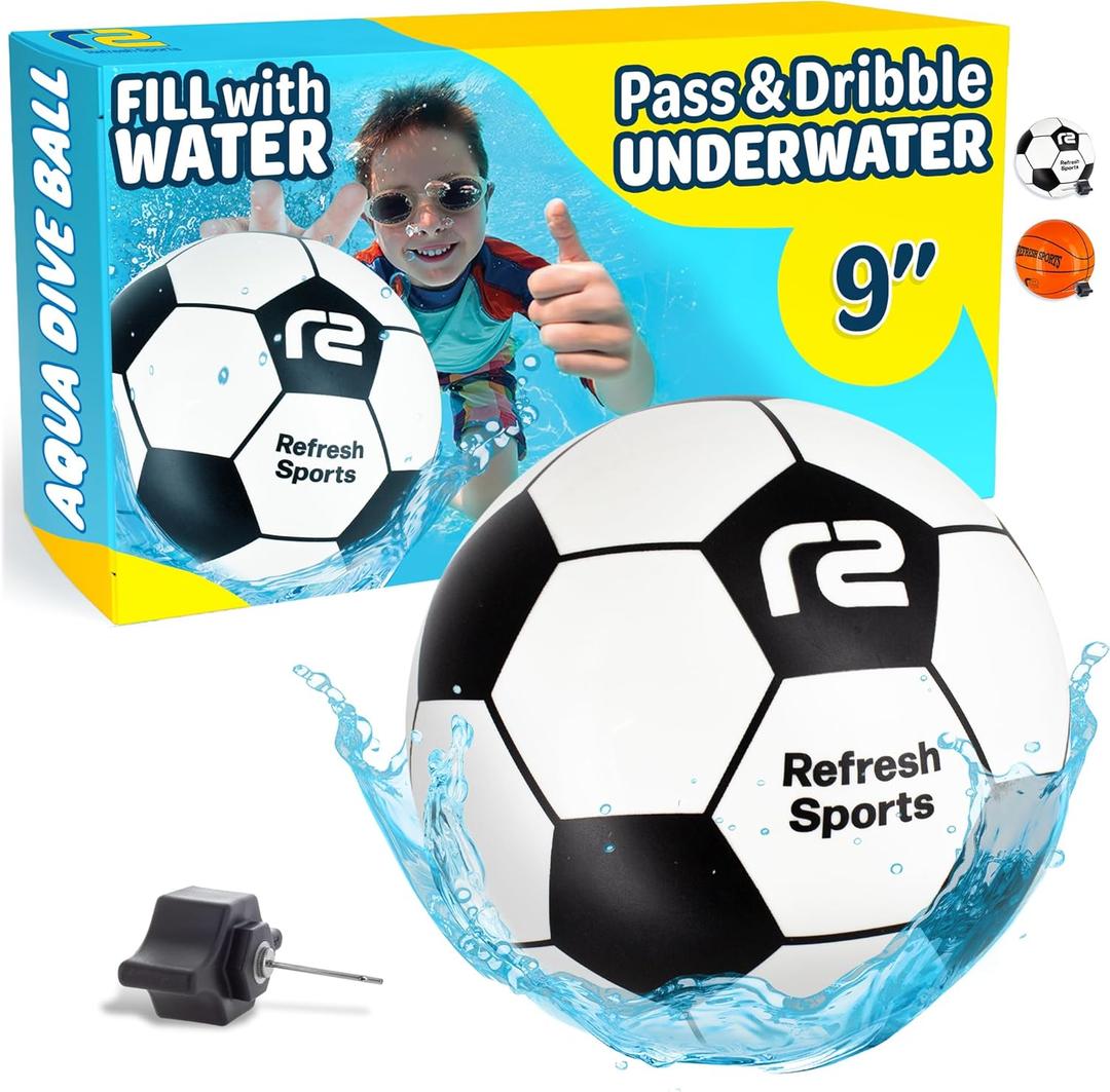 Aqua Dive Soccer Ball - Fun Underwater Pool Toys for Ages 8-12 +  Best Pool Games Outdoor Ball Game for Kids  Water Toys for Kids Summer Parties & Watermelon Beach Games - Fun Gifts For Boys & Girls (9 inch)