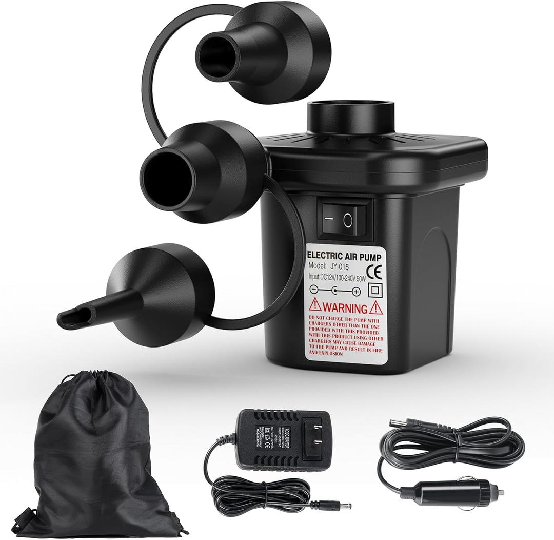 Electric Air Pump for Inflatables,Portable Quick-Fill Air Pump with 3 Nozzles,110V AC/12V DC,Inflator & Deflator Pumps for Outdoor Camping,Air Mattress Beds,Boats,Inflatable Cushion,Couch,Pool Floats