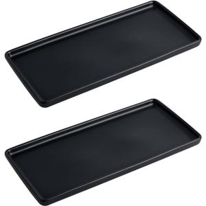 Bathroom Tray countertop 10" Set of 2, Ceramic Vanity Tray,Organizer Tray,Kitchen soap Tray (Black)