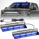2 in 1 LED Emergency Dash Strobe Light Bar Front/Rear Windshield Safety Flashing Warning Hazard Interior Lights for Police Firefighter Construction Vehicles Trucks (2x14 inch, Blue/Blue)