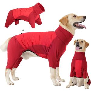 Dotoner Dog Sweater Warm Fleece Pullover Winter Sweatshirt with Turtleneck Leash Opening Waterproof Back Four Leg Cozy Clothes for Medium Large and Small Dogs (Red)