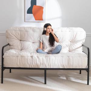 MAXYOYO 8" Futon Mattress, Ultra Thick Boucle Futons Sofa Couch Bed Sleeper Sofa Bed Floor Mattress for Adults, Shredded Foam Filling (Frame Not Included) (Queen, Beige)