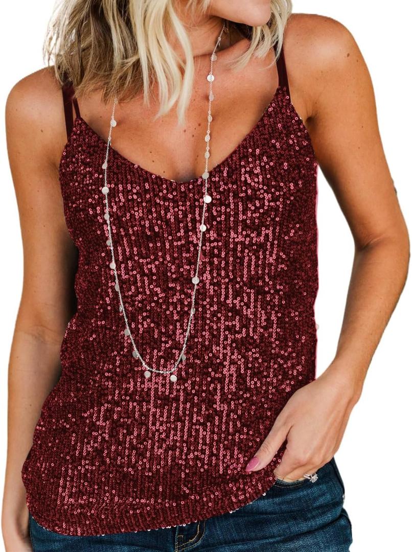 lime flare Women Sexy Sparkle Shimmer Cami Tank Tops Las Vegas Disco Sequin Camisole (Small, Wine)