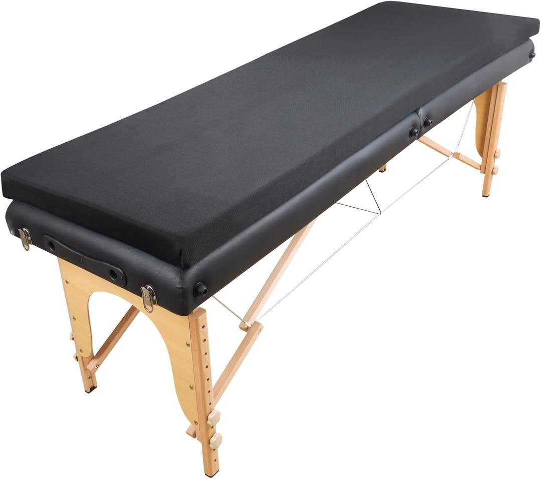 Lash Bed Foam Topper for Massage Bed, 73x24x2 inch Black Memory Foam Removable Cover Massage Mattress, Non-Slip Elastic Bands