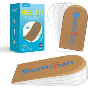 Sumifun Heel Lift, 4-Layer 1 Inch Gel Shoe Lifts for Women Uneven Legs, Adjustable Orthopedic Heel Lifts for Heel Pain and Leg Length Discrepancy, Heel Wedge Inserts 1/4" 1/2" 3/4" (Size L, Brown)