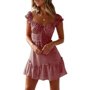 YOBECHO Womens Summer Ruffle Sleeve Sweetheart Neckline Printing Dress Mini Dresses, XXXL