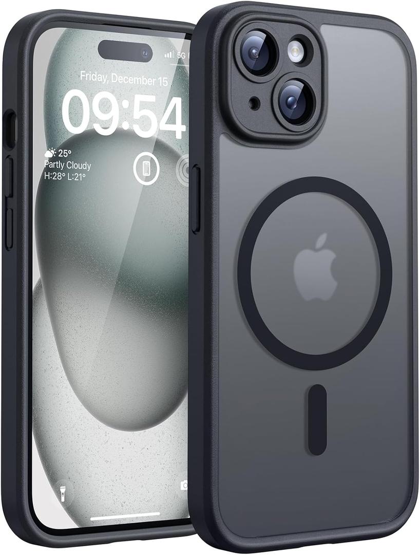 TOCOL for iPhone 15 Plus Case, Compatible with Magsafe, Full Camera Protection, Built-in Magnetic Ring, Drop Protection, Translucent Matte Phone Case for iPhone 15 Plus 6.7 inch (Black)