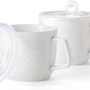 Ceramic Soup Bowls with Lid & Handle: 32 oz Microwave Safe Food Containers for Ramen Noodles Cereal Leftovers - Extra Large Mugs for Breakfast Lunch Picnic Camping - White, Set of 2
