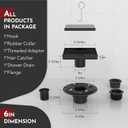6 Inch Square Shower Drain Black Floor Drain with Flange Reversible 2-in-1 Cover Tile Insert Grate Removable SUS304 Stainless Steel CUPC Certified Matte Black