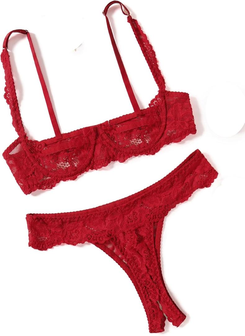 Avidlove Sexy Lingerie Set for Women Lace Bra and Panty Sets Underwire Push Up Lace Lingerie Set (Medium, Wine Red)