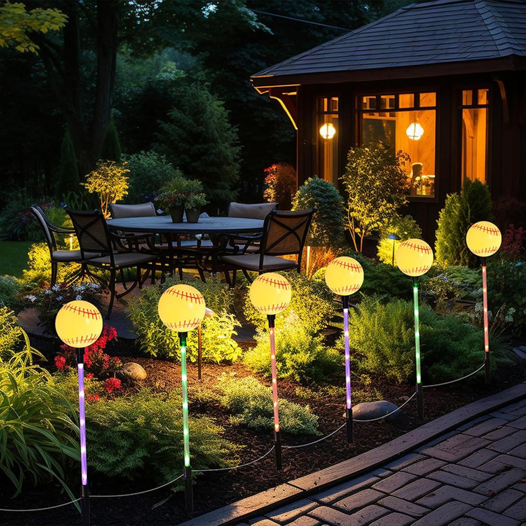 Solar Stake Lights, Outdoor Baseball Theme LED Lamp for Garden Yard Pathway Patio Walkway Landscape Festive Party Decor