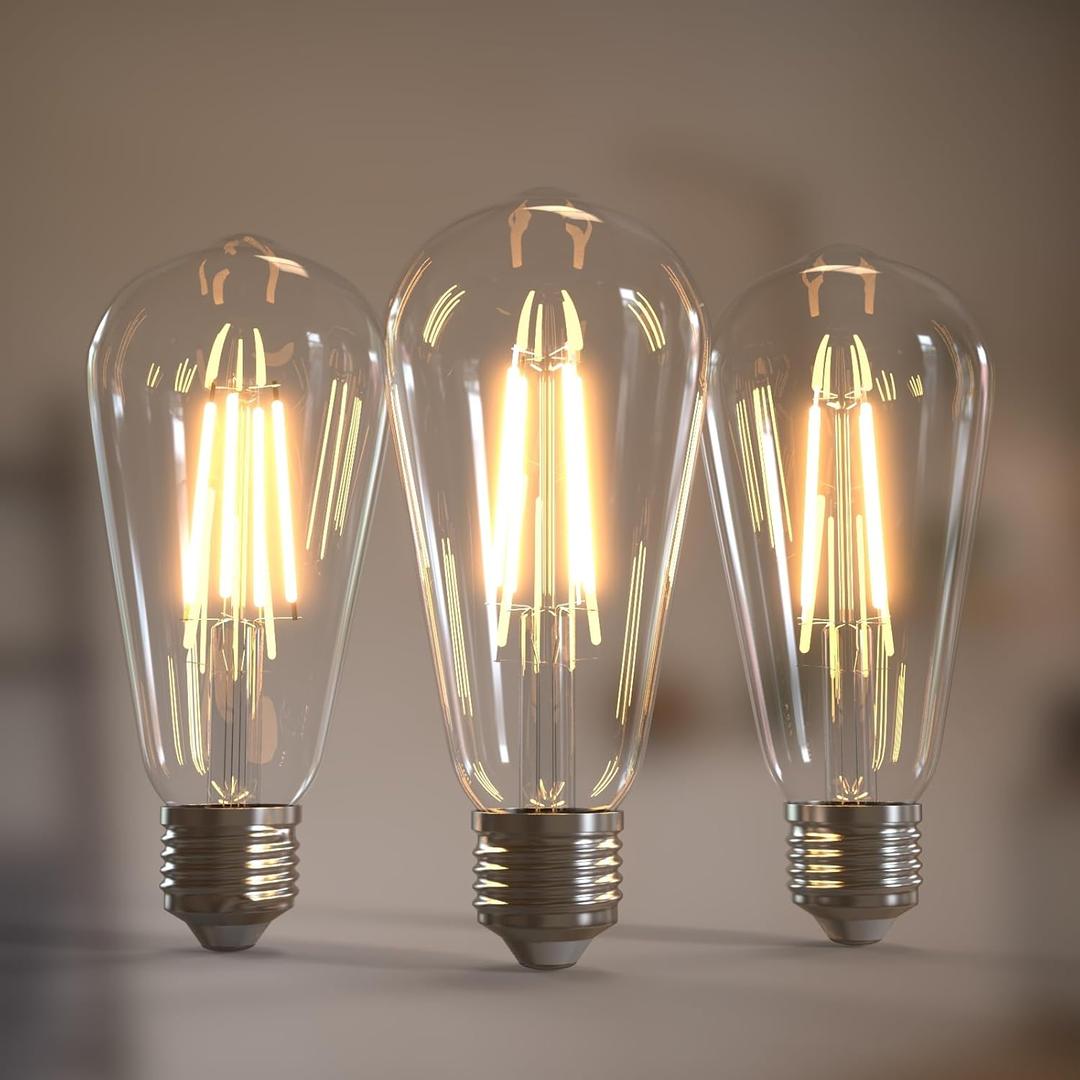 Jensense Edison Bulbs 6W E26 LED Bulb 60 Watt Equivalent, Vintage LED Light Bulbs CRI90+ ST19, Dimmable Clear Light Bulbs, 2700K Soft Warm White 3 Pack
