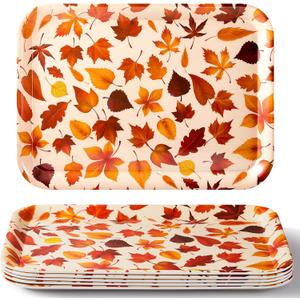 Sliner 6 Pcs 15 Inch Thanksgiving Serving Tray, Fall Serving Dishes, Fall Leaves Platter, Snacks Fruit Dessert Candy Holder Dishes for Thanksgiving Autumn Party