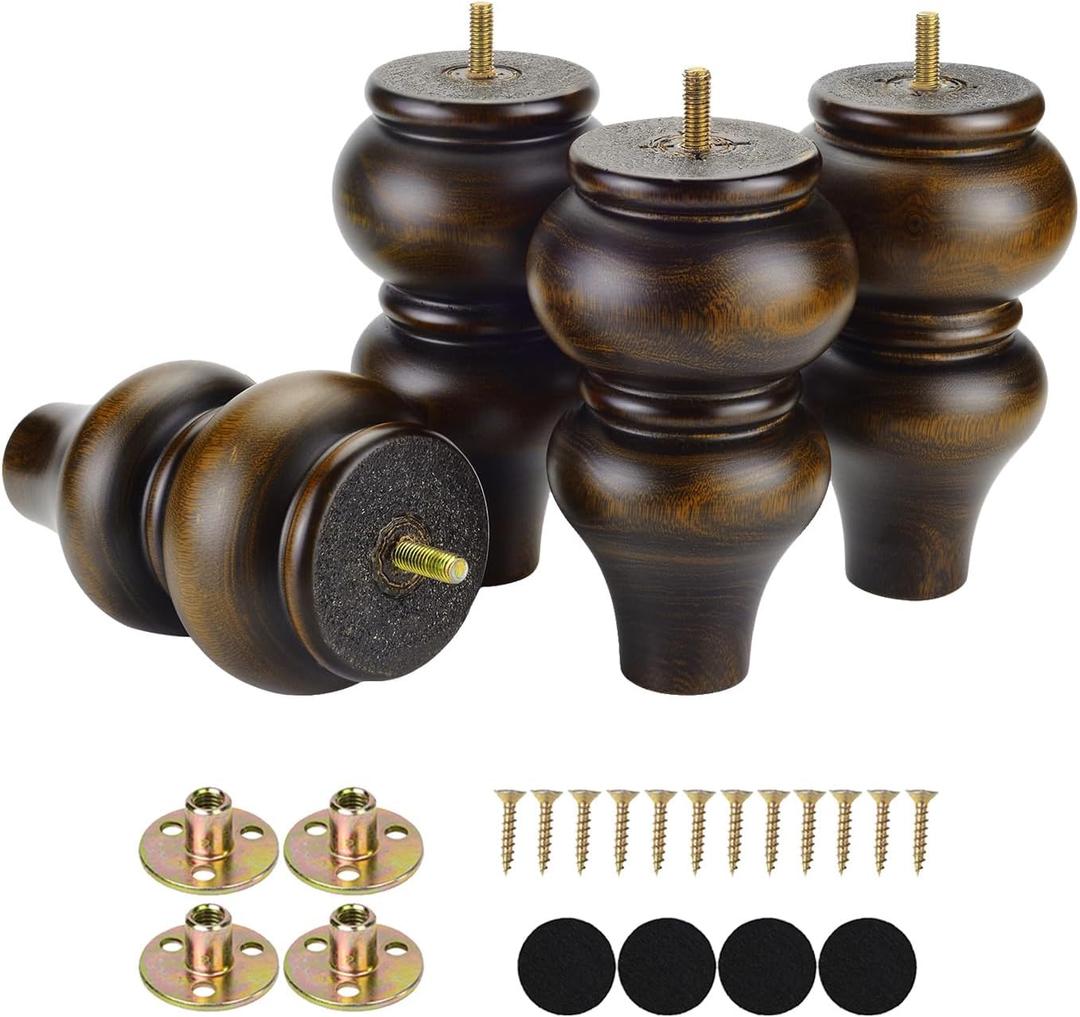 Sofa Legs 6 inch Set of 4,Round Mid Century Couch Legs,Replacement Furniture Legs for Chair Ottoman Cabinet Dresser Sideboard Recliner Coffee Table with M8 Bolt