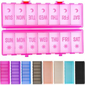 Foldable Pill Organizer 2 Times a Day w/Etched Labels -Dual Protection & Portable Weekly AM PM Pill Box, 7 Day Medicine Container, Large Travel Pill Case for Week Daily Supplement Vitamin -Clear Pink